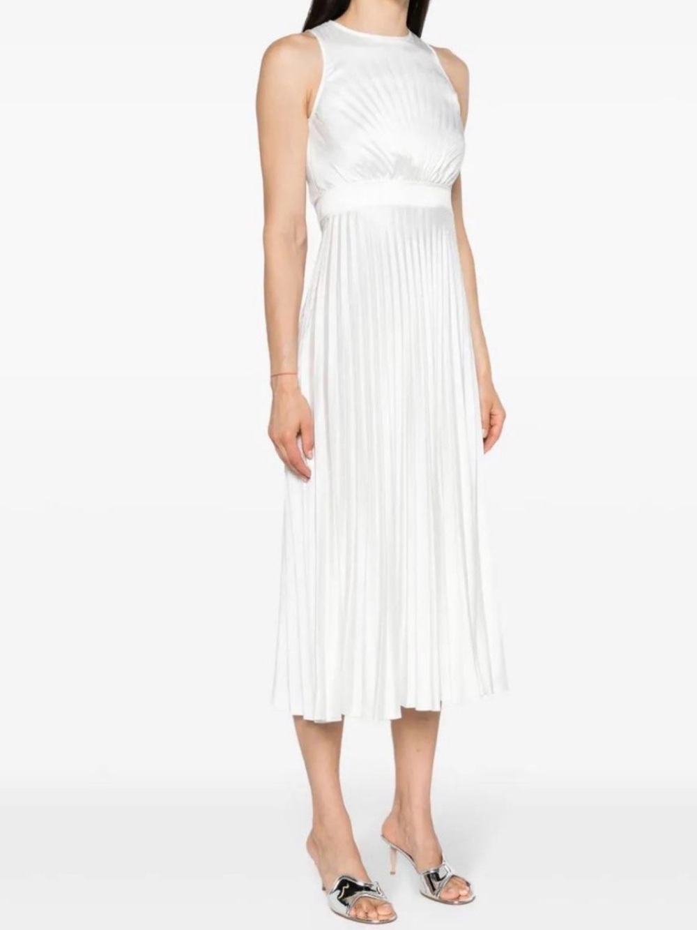 Sandro White Pleated Sleeveless Midi Dress